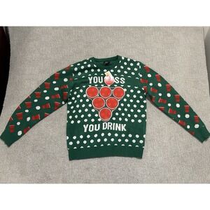 Ugly Stuff Supply Mens Green You Miss You Drink Ugly‎ Christmas Sweater Size L